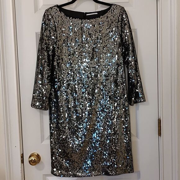 T Tahari Black Organza Sequined Special Occasion Dress Size 10 - Picture 1 of 10